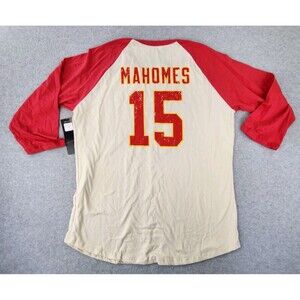 Kansas City Chiefs Patrick Mahomes Womens 2XL Shirt 3/4‎ Raglan Sleeves Majestic
